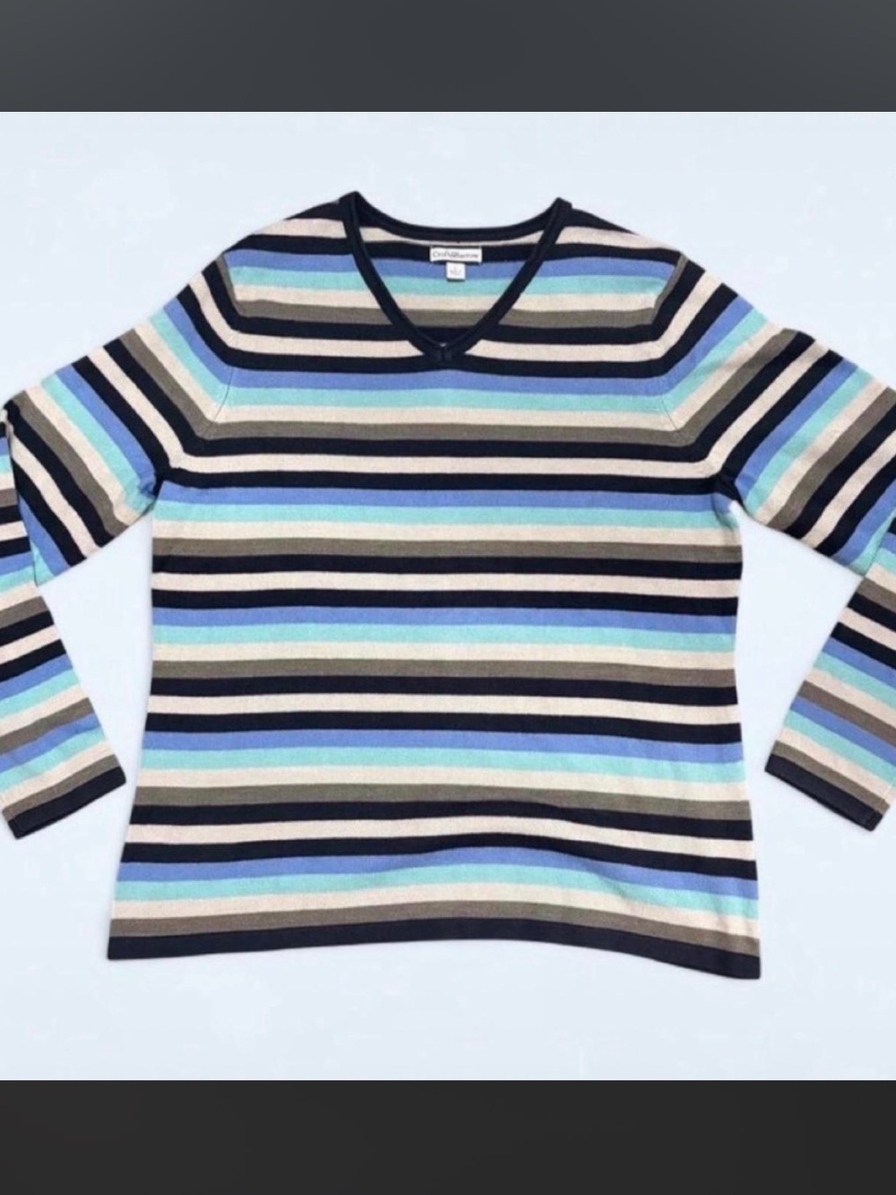 croft & barrow Striped V-Neck Sweater - Navy, Light Blue, Cream